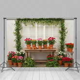 Aperturee Aperturee Garden Greenhouse Potting Station Backdrop Potted Geraniums and Ivy Spring Floral Photography Background Prop